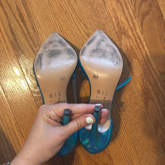 Mix No. 6 Arlette Aqua Blue Iridescent Mermaid Point Toe Heel Pumps - Picture 5 of 6